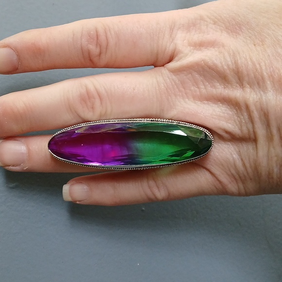 New Oversized Bi-Color Tourmaline 925 Silver Statement Ring. - Picture 11 of 16